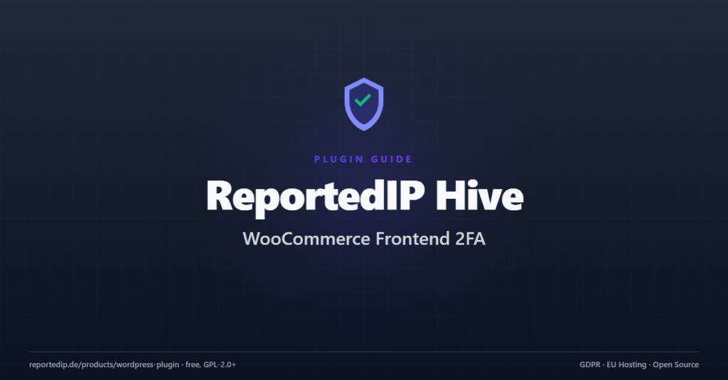 ReportedIP Hive plugin guide cover — WooCommerce frontend two-factor authentication