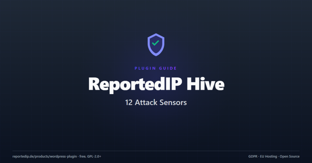 ReportedIP Hive plugin guide cover — 16 WordPress attack detection sensors